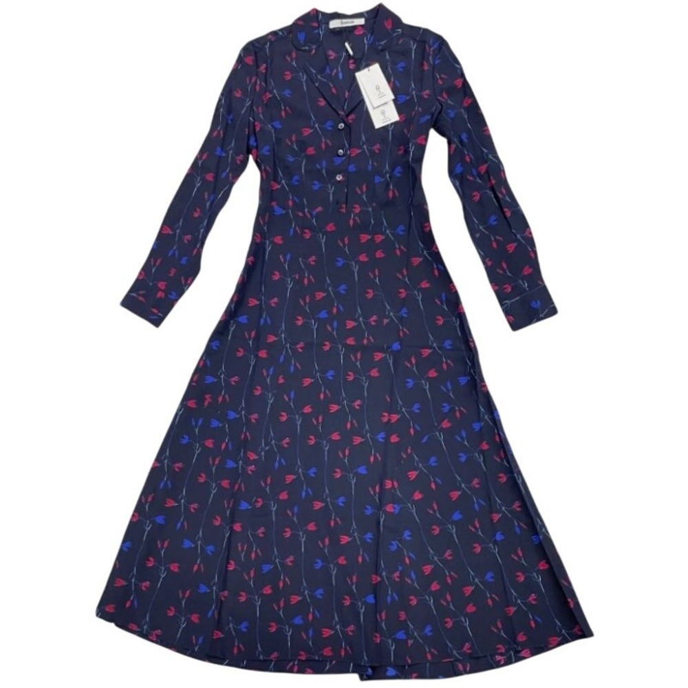 Thakoon Floral Print 100% Silk Dress Size 4‎ Long Sleeve Midi Designer Luxury